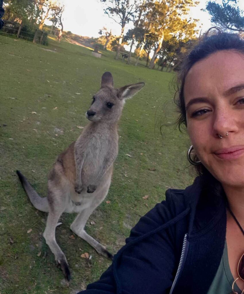 rebecca Tg, cangaroo and me in australia