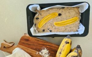 sugar free vegan banana bread on tray